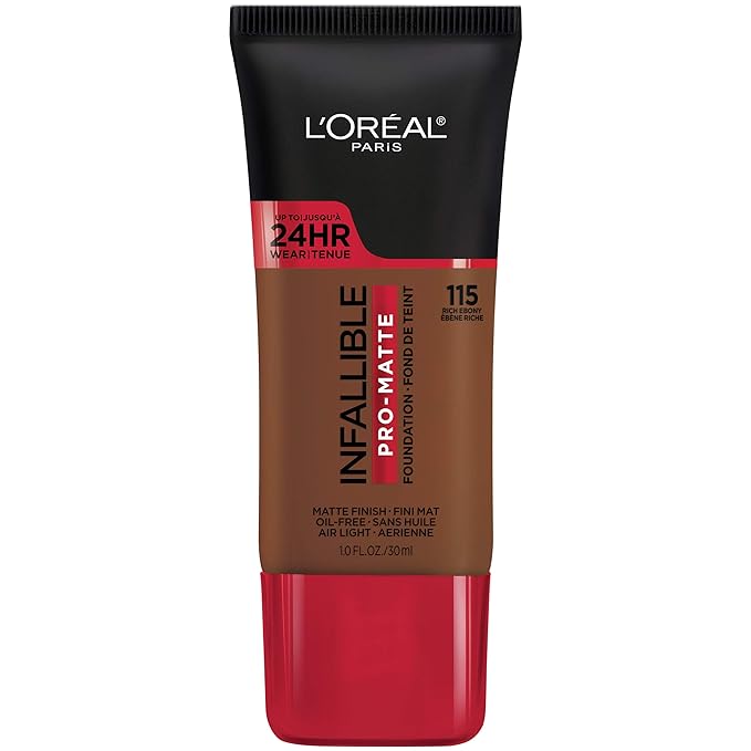 L'Oreal Paris Cosmetics Makeup Infallible Pro-Matte Liquid Longwear Foundation, Rich Ebony, 1 fl oz.-VivaGrace Women