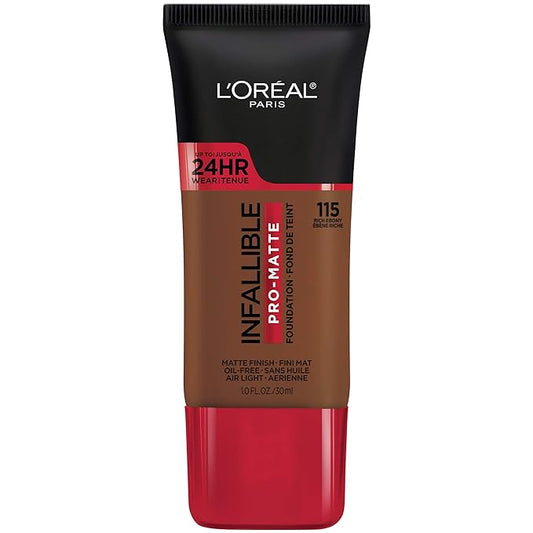 L'Oreal Paris Cosmetics Makeup Infallible Pro-Matte Liquid Longwear Foundation, Rich Ebony, 1 fl oz.-VivaGrace Women