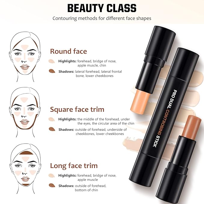 4 Colors Cream Contour, Stick Palette, Contouring Concealer, Stick Primer, Face Makeup Kit for Beginners, Cream Concealer and Highlight Stick(#1+3)-VivaGrace Women