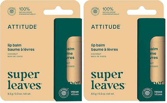 ATTITUDE Plastic-free Lip Balm, EWG Verified Plant- and Mineral-Based Ingredients, Vegan and Cruelty-free Personal Care Products, Coconut, 0.3 Oz (Pack of 2)-VivaGrace Women