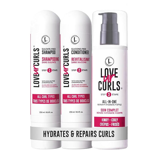 Love Ur Curls - Shampoo & Conditioner Set with All in One Curl Cream Styler for Kinky & Coily Hair, 3 Step System for Repair and Moisturizing-VivaGrace Women