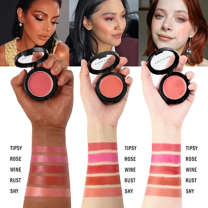 DE'LANCI 2 In 1 Cream Blush for Cheeks & Lips & Eyeshadow in a Waterproof Smooth Moisturizing Creamy Formula, Buildable Lightweight Red Blush Balm with Built-in Brush and Mirror, Easy to Use, Rust-VivaGrace Women