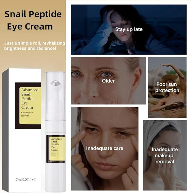 Snail Peptide Eye Cream, Snail Mucin Eye Cream Contains Niacinamide, Hyaluronic Acid To Reduce Wrinkles, Dark Circles, Puffiness and Fine Lines 17 ML-VivaGrace Women