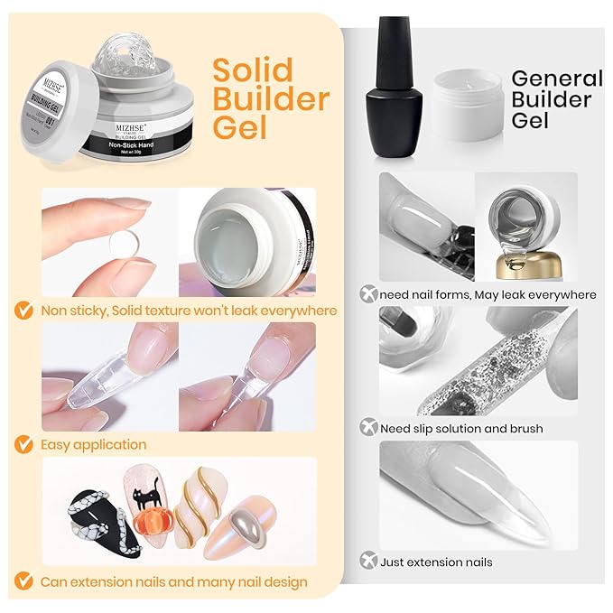 MIZHSE Solid Builder Gel - 1 oz Clear Non Stick Hand Hard Gel with 6 Colors Chrome Nail Powder and Nail Form Extension Kit for Salon and Home DIY-VivaGrace Women
