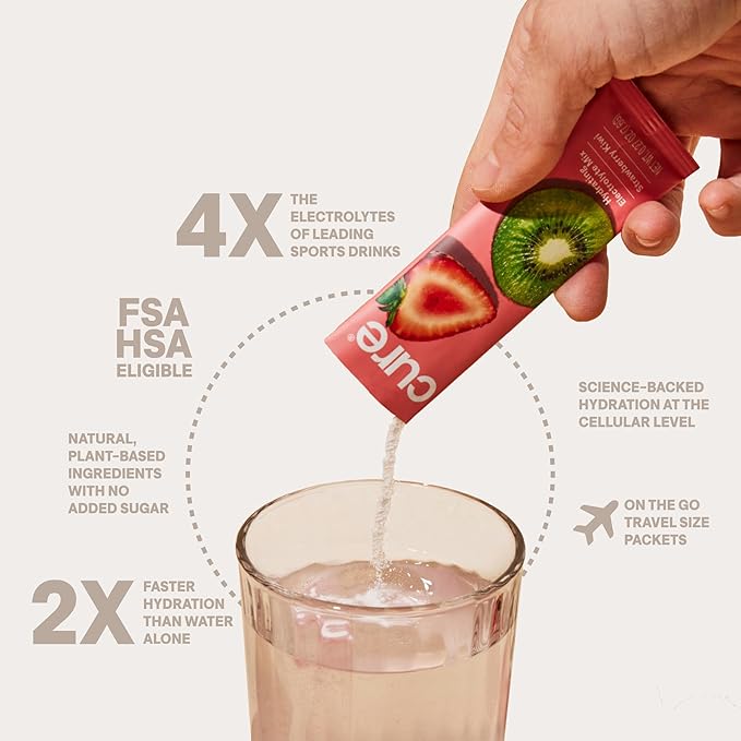 Cure Hydration | Plant-Based Electrolyte Drink Mix | No Added Sugar | Dehydration Relief Powder Made with Coconut Water | Non-GMO | Vegan | 28 Servings Jar - Strawberry Kiwi-VivaGrace Women