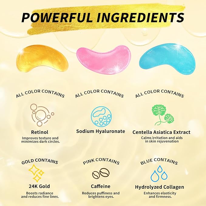 Under Eye Patches(12 Pairs), 24K Gold, Caffeine, Retinol Eye Masks for Puffy Eyes, Wrinkles, Dark Circles, Undereye Bags Treatment - Restoring & Awakening & Moisturizer Skin care Gift for Women-VivaGrace Women