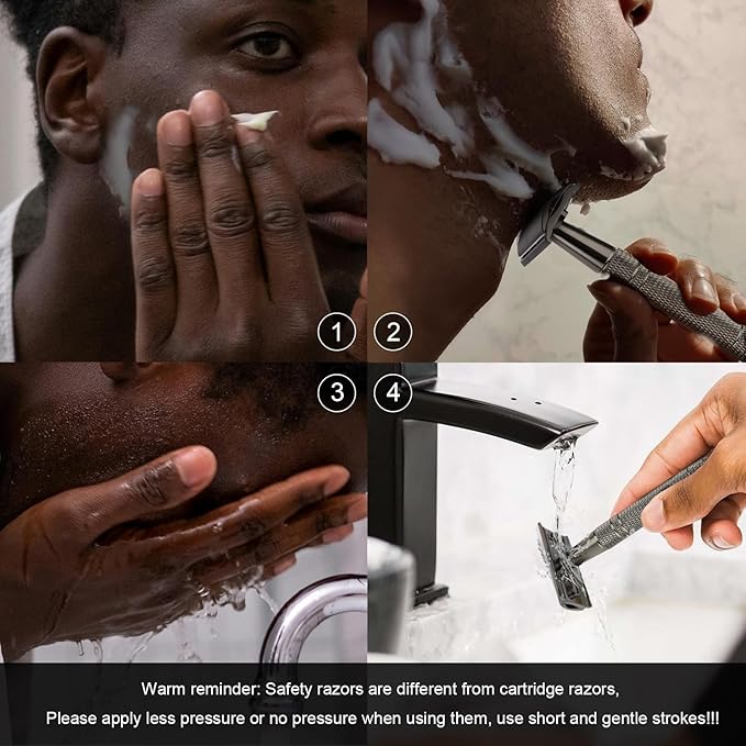 Gun Black Safety Razor, Single Blade Razors for Men & Women, with 10 Stainless Steel Double Edge Blades, Reusable Metal Razor, 1 Blade Razors, Eco-Friendly, Smooth and Close Shave, Plastic Free-VivaGrace Women