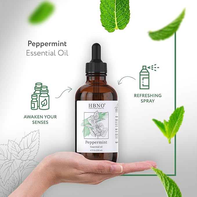 HBNO California Bottled Peppermint Essential Oil 4 fl oz (120ml) - Premium Grade Natural Peppermint Oil for Hair, Skin & Scalp Care - Ideal for Masage, Diffusers & Aromatherapy - with Glass Dropper-VivaGrace Women