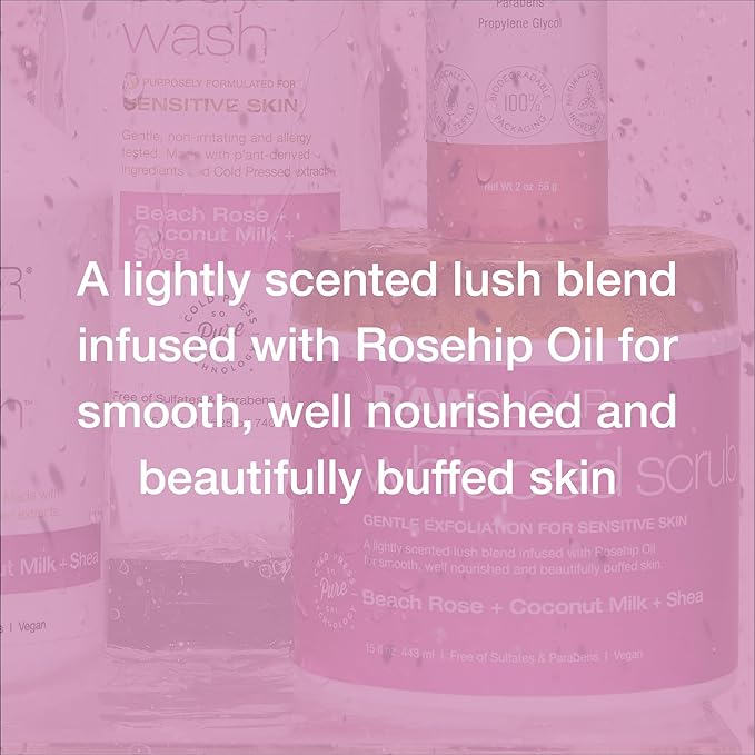 Raw Sugar Beach Rose + Coconut Milk + Shea Body Love Bundle - Sensitive Skin Body Wash, Body Scrub & Deodorant, Clean Ingredients, Formulated without Sulfates and Parabens-VivaGrace Women