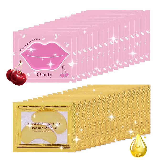 30 Pairs Lip Mask & Eye Mask, 24K Gold Gel Crystal Collagen Eye Pads for Puffy Eyes, Effectively Moisturizing the Lip & Eye Skin, Under Eye Patches for Dark Circles, Eye Bags, Wrinkles and Fine Lines-VivaGrace Women