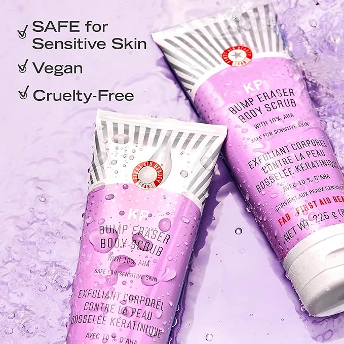 First Aid Beauty KP Bump Eraser Body Scrub Exfoliant for Keratosis Pilaris with 10% AHA – 8 oz + Bonus 1 oz Travel Size Tube-VivaGrace Women