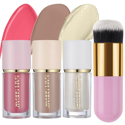 3Pcs Liquid Contour Makeup Trio with Bronzer Shade, Blush, Highlighter for Sculpted Makeup, Matte Finish Liquid Contour Set Easy to Create a Lightweight Look, Longwear Waterproof Formula (4, 7, 12)-VivaGrace Women