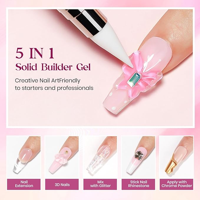 MIZHSE Solid Builder Gel for nails, 3 Colors Sculpting Gel for Nails, Clear White Pink Non-Sticky Hand 3D Nail Art Building Carving Modeling Hard Nail Extension Manicure Salon Home DIY Gift-VivaGrace Women