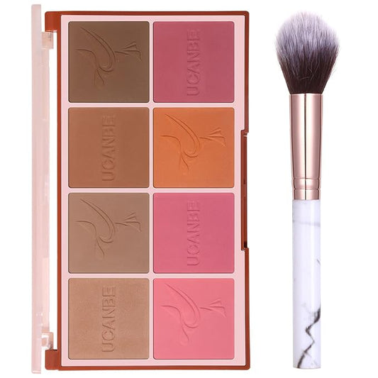8 Colors Face Matte Blush Palette Shading Blusher with Brush - Buildable Facial Cheek Blusher Contour Bronzing Pressed Powder Makeup Pallet Women Gift Set (01 Matte)-VivaGrace Women