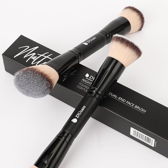 DUcare Foundation Brush Contour Bronzer Double Ended Makeup Brush for Blending Liquid Powder Concealer Cream Blush Buffe Black-VivaGrace Women