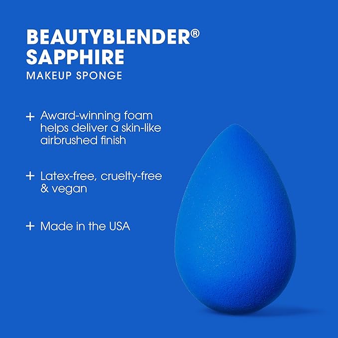 Beautyblender® | Sapphire Beauty Blender Makeup Sponge, Super-Soft Foam Easily Blends Foundations, Powders & Creams, Made in USA, Reusable, Washable, Streak Free Application, Vegan, Cruelty Free-VivaGrace Women