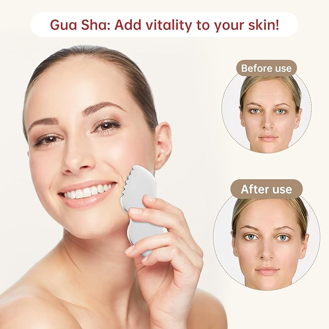Stainless Steel Gua Sha Facial Tools, Face Comb & Massager Metal Gua sha Tool for Blood Circulation & Lymphatic Drainage, Body and Face Gua Sha Stone for Tighten Skin-VivaGrace Women
