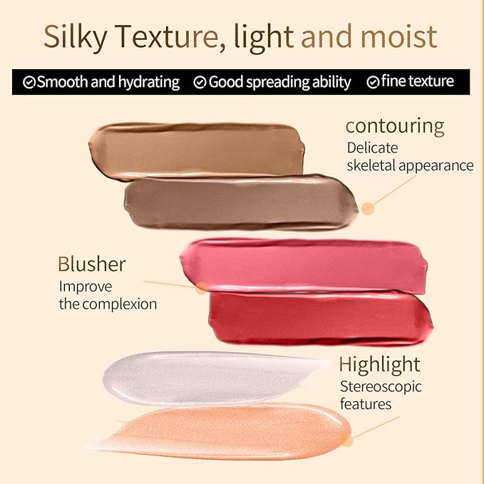 Liquid Contour Beauty Wand, Cream Highlighter Makeup Stick,Smooth Liquid Bronzer Stick with Cushion Applicator, Lightweight Blendable Body Face Shimmer Highlighter Contour Stick, Cruelty-free(02+05)-VivaGrace Women