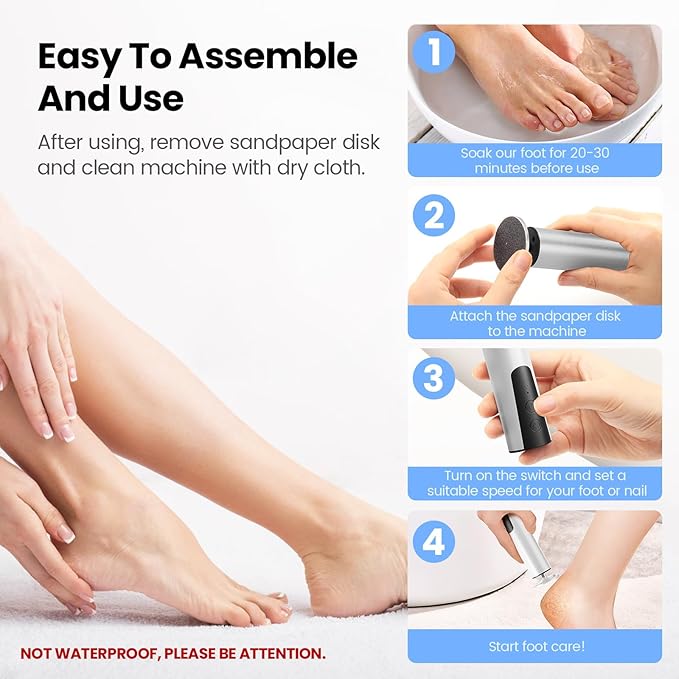 Electric Foot Callus Remover, 2 in 1 | 6 Speed Adjustable Foot File Nail Grinder with Sandpaper Disks, Professional Sander Pedicure Tool for Feet Dead Skin, Self Care Gifts for Women Mom Lover Friends-VivaGrace Women