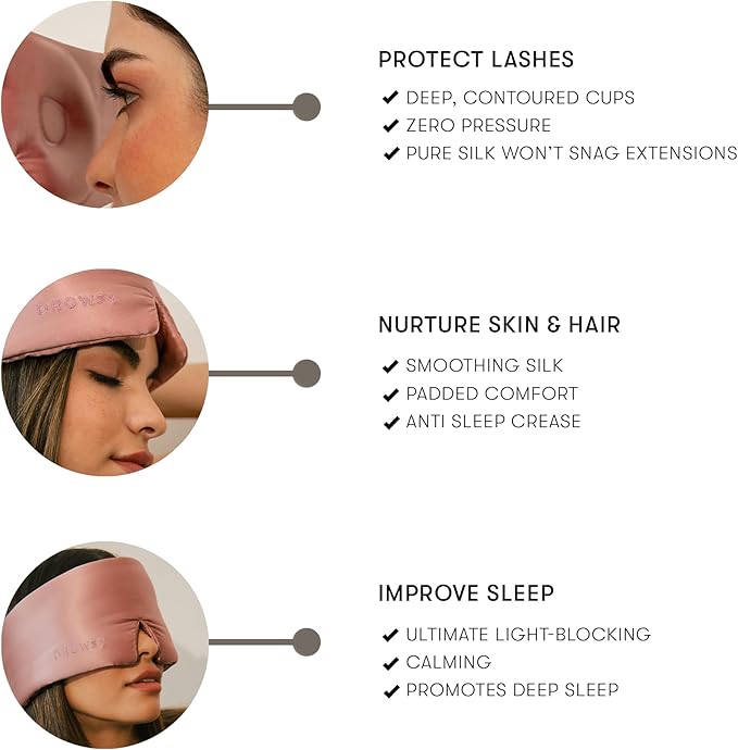 DROWSY Eyelash Protecting Silk Sleep Mask for Natural Lashes & Extensions. Deep Eye Cups, Zero Pressure, Total Blackout, Full Wraparound (Damask Rose)-VivaGrace Women