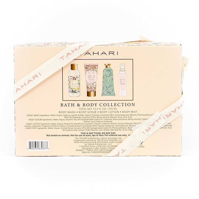 Tahari Spa Gift Set for Women, Vanilla Jasmine Spa Set, Bath Kit for Women Gift Set Includes Body Lotion, Body Wash, Body Scrub, Lotion Gift Set for Women, Birthday Gifts For Women - (Floral)-VivaGrace Women