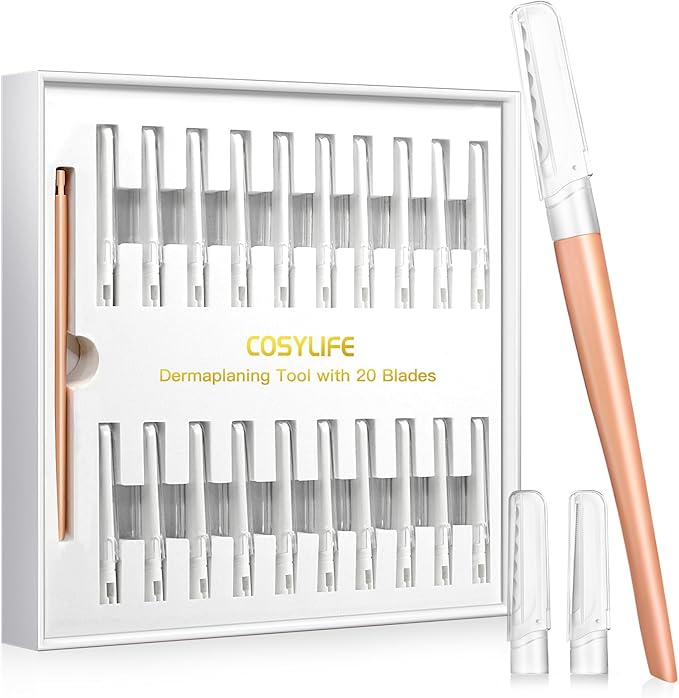 Dermaplaning Tool for Face Exfoliation, with 20 Replaceable Blades, Facial Shaver/Eyebrow Razor, Peach Fuzz Removal Eyebrow Shaper for Women, Easy to Use Dermaplaner Help Exfoliate and Smooth Skin-VivaGrace Women