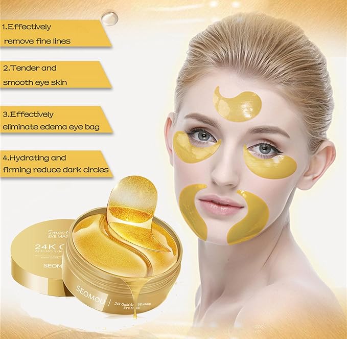 Under Eye Patches, Eye Mask, Eye Patches for Puffy Eyes and Dark Circles Reduce Eye Bags Fine Lines Smooth Wrinkle, Anti-Aging,Hydrating, 24K Gold Eye Skin care Pads with Collagen (60PCS)-VivaGrace Women