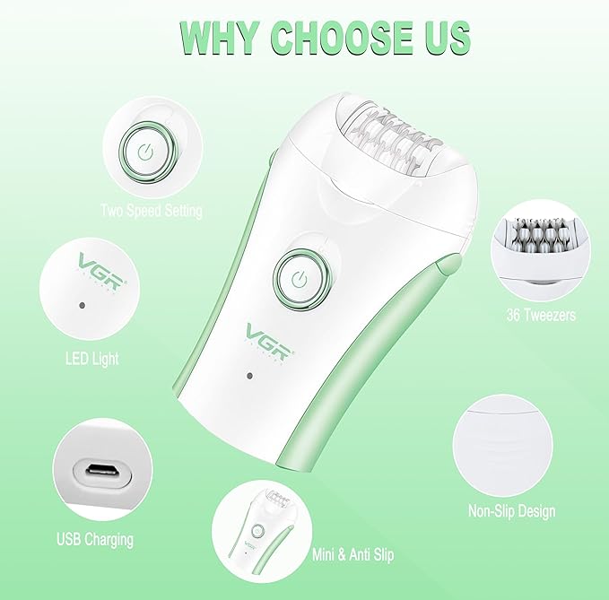 Epilators Hair Removal for Women, Glabrouse Skin Facial Hair Removal, Facial Hair Epilator with Eyebrow Trimmer for Women Face Sensitive Skin for Bikini, Face, Arm, Legs, Armpits, Green-VivaGrace Women