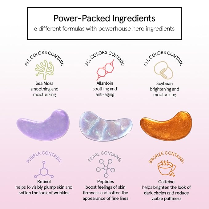 grace & stella Under Eye Mask Variety Pack - 18 Pairs of Under Eye Patches for Dark Circles - With 6 Colors (3 Pairs/Color) - Gel Masks Puffy Eyes for Women - Vegan Cruelty Free Bridesmaid Gifts-VivaGrace Women