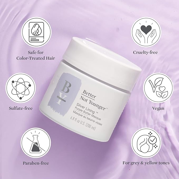 Better Not Younger Silver Lining Purple Hair Mask for Women 40+ – Deep Conditioning Treatment for Gray, Silver & Blonde Hair - Butter Mask with Plant-Based Oils – Hydrates & Neutralizes Brassiness-VivaGrace Women