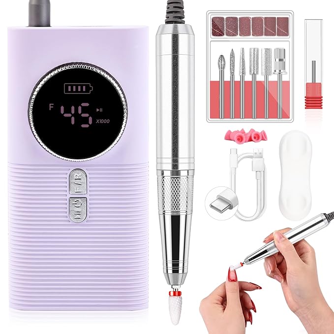 SAVILAND 45000RPM Electric Nail Drill Professional: Unique Coreless Nail File Last 15H Long Battery Life |Cordless Nail Drill for Quick Acrylic Nail Removal Ultra Quiet Salon Use Manicure Pedicure-VivaGrace Women