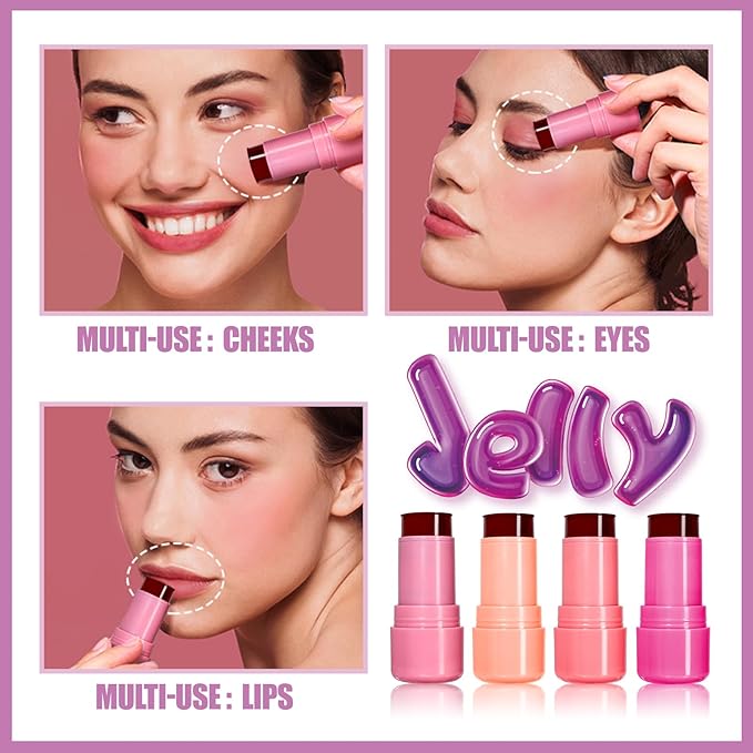 2 Pcs Milk Jelly Blush, Milk Cooling Water Jelly Tint, Vivid Color Water Jelly Tint Milk Blush, Sheer Eye Lip & Cheek Stick Stain, Long Wearing, Watercolor Finish Lip Gloss for Women, 01&02-VivaGrace Women