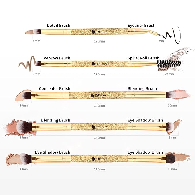 DUcare Eyeshadow Brushes Set Duo End Eye Makeup Brushes Professional Eyeshadow Brush set 5Pcs Travel Concealer Eyebrow Eyelash Eye Liners Blending-VivaGrace Women
