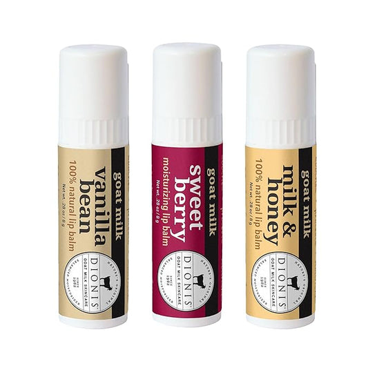 Dionis Goat Milk Skincare Warm & Sweet Lip Balm Gift Set - Beeswax, Shea Butter & Coconut Oil Lip Care Products Made in The USA - Cruelty Free Lip Moisturizer For Dry Chapped Lips, 0.28oz 3 Pack-VivaGrace Women