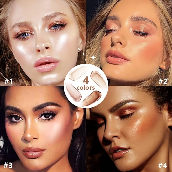 Liquid Highlighter Natural Glow For Face & Body, Waterproof Moisturizing Light Liquid Luminizer For Long Lasting Shimmer, Contour Highlighter Stick Easy to Apply with Cushion Applicator (#4 Candlelight)-VivaGrace Women