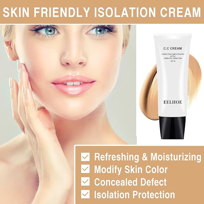 Skin Tone Adjusting CC Cream Spf 50, Colour Correcting Self Adjusting for Mature Skin, Moisturizing Skin, Primer, Concealer, Brightening Skin Tone（2Pcs Natural Color）-VivaGrace Women