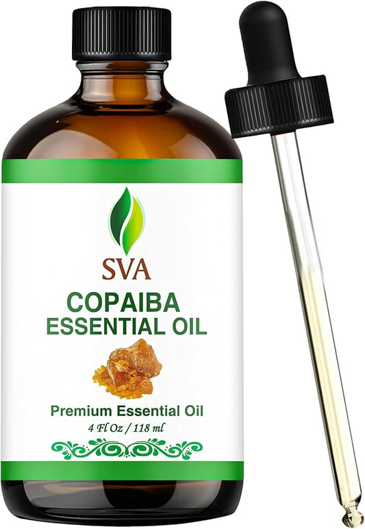 SVA Copaiba Essential Oil – 4 Fl Oz – 100% Natural Copaiba Oil - for Diffuser, Hair Care, Face, Skin Care, Aromatherapy, Scalp and Body Massage, Soap and Candle Making – with Dropper-VivaGrace Women