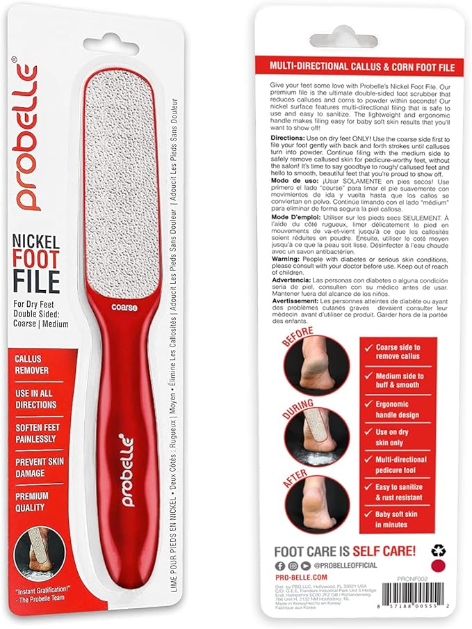 Probelle Double Sided Multidirectional Nickel Foot File Callus Remover - Immediately Reduces calluses and Corns to Powder for Instant Results, Safe Tool (Red)-VivaGrace Women