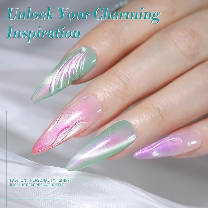 Born Pretty Magnetic Gel Nail Polish Set,Pastel Coral Sea Magnetic Eye Gel Jelly Glass Crystal Magnetic Gel Polish Nail Art Manicure Kit 6PCS-VivaGrace Women