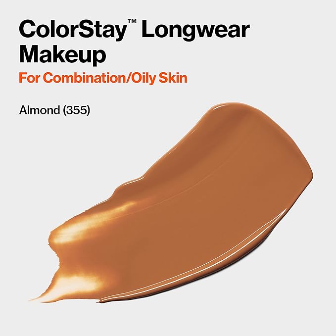 Revlon Liquid Foundation, ColorStay Face Makeup for Combination & Oily Skin, SPF 15, Medium-Full Coverage with Matte Finish, Almond (355), 1.0 oz-VivaGrace Women