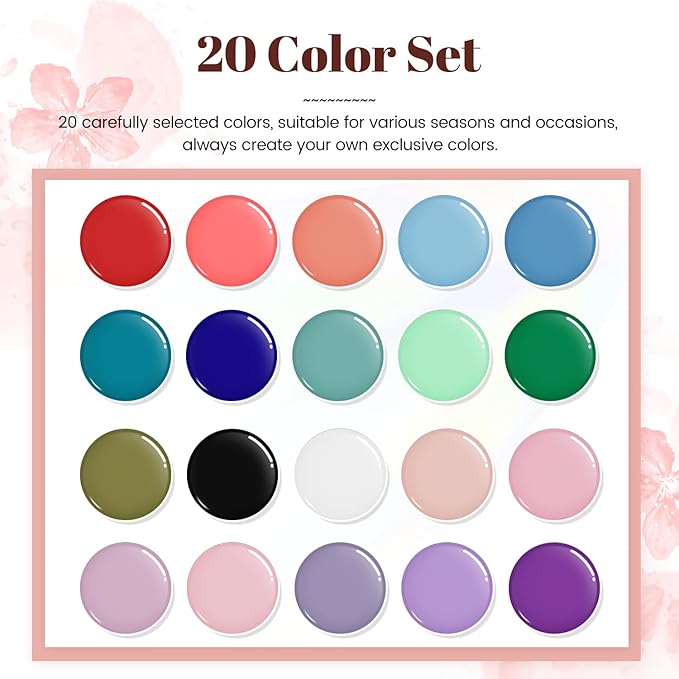 JODSONE 23 PCS Gel Nail Polish Set with Base Glossy and Matte Top Coat Multicolored Gel Nail Long Lasting Suitable for All Seasons-VivaGrace Women