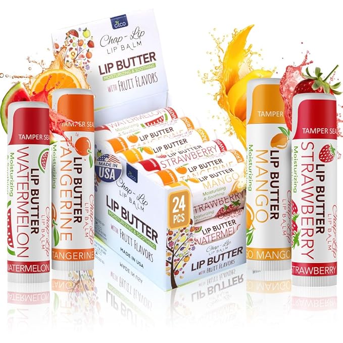 CHAP-LIP Original Lip Balm Hydrating Bulk Chap Stick with Fruit Flavors, Coconut Oil, and Cocoa Butter - Lip Therapy Pack for Men and Women - Gift Set Made in the USA, 24 Pack-VivaGrace Women