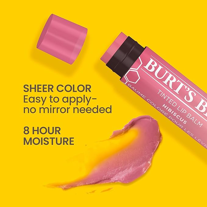 Burt's Bees Lip Tint Balm with Long Lasting 2 in 1 Duo Tinted Balm Formula, Color Infused with Deeply Hydrating Shea Butter for a Natural Looking Buildable Finish, Soft Hibiscus (2-Pack)-VivaGrace Women