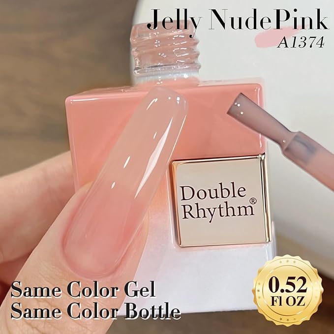 Double Rhythm Translucent Gel Polish Sheer Neutral Natural Light Milky Same Color Same Bottle 15ML Jelly Polish Art DIY at Home (Milky Pink -A1374)-VivaGrace Women