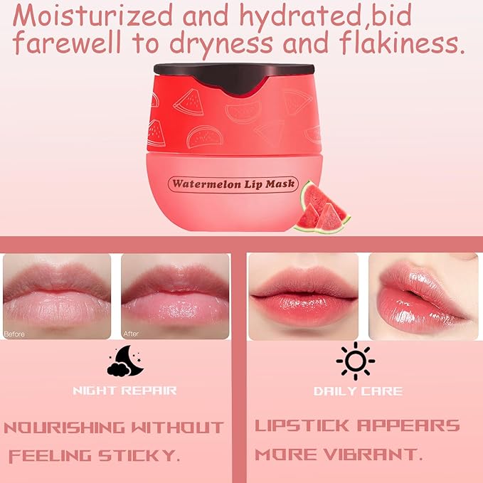 1 PCS Bee Lip Balm Honey Pot, Exfoliating Watermelon Bee Lip Balm Sleeping Lip Mask Overnight with Sticks, Honey Pot Lip Balm Prevention Dry Hydrating and Crack Lip Scrubs-VivaGrace Women