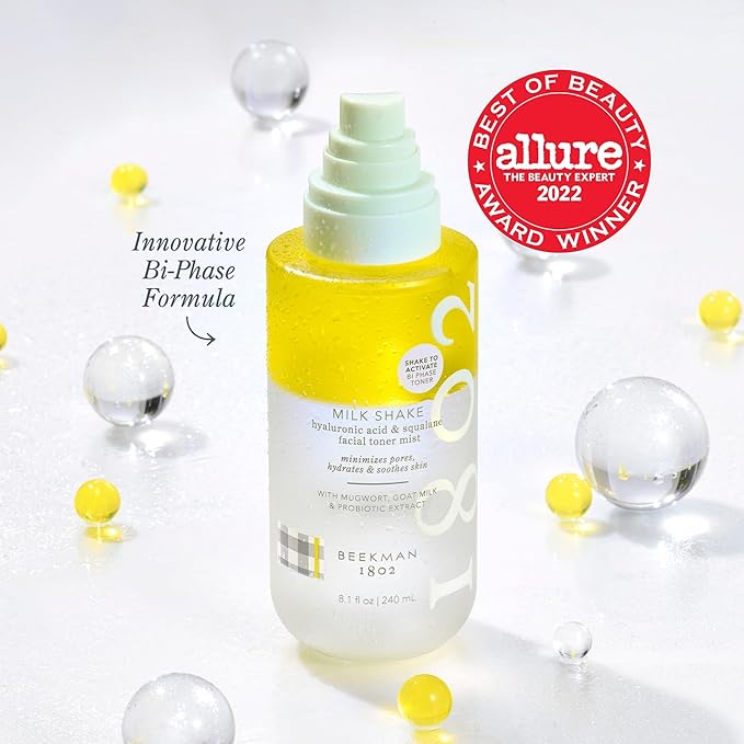 Beekman 1802 Milk Shake Hydrating Face Mist - Hyaluronic Acid & Squalane Facial Mist Minimizes Pores & Gently Moisturizes - Goat Milk Skin Toner Spray - Lightweight, Fragrance-Free Travel Toner-VivaGrace Women