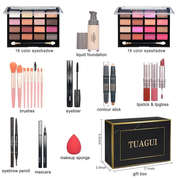 All in One Makeup Kit for Women Full Kit, Includes Eyeshadow,Foundation,Eyeliner,Mascara,Eyebrow pencil,Contour Stick, Makeup Brush, Makeup Sponge, Make Up Gift Set for Women, Teens-VivaGrace Women