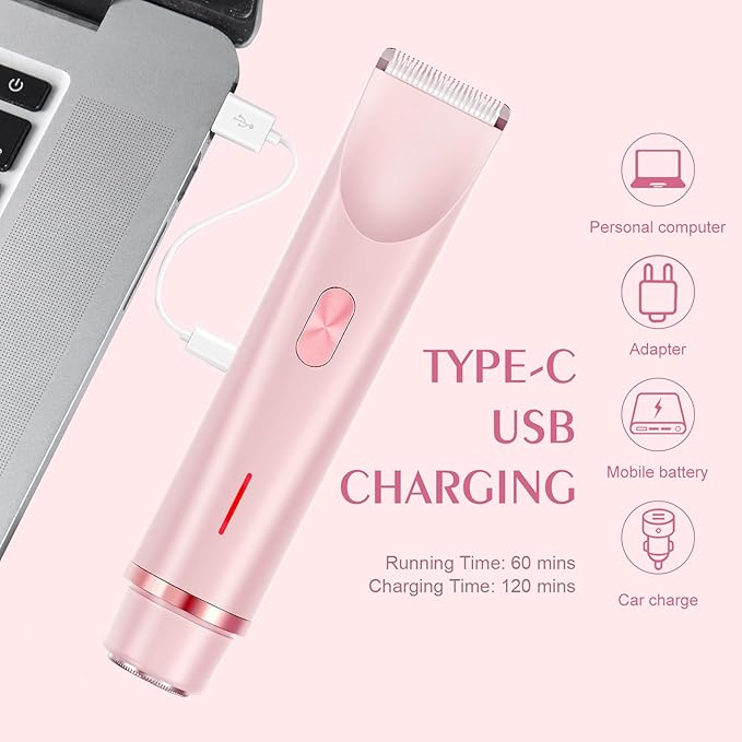 Bikini Trimmer for Women,Dermave Bikini Shaver,2-in-1 Electric Razors for Women(Pale Pink)-VivaGrace Women