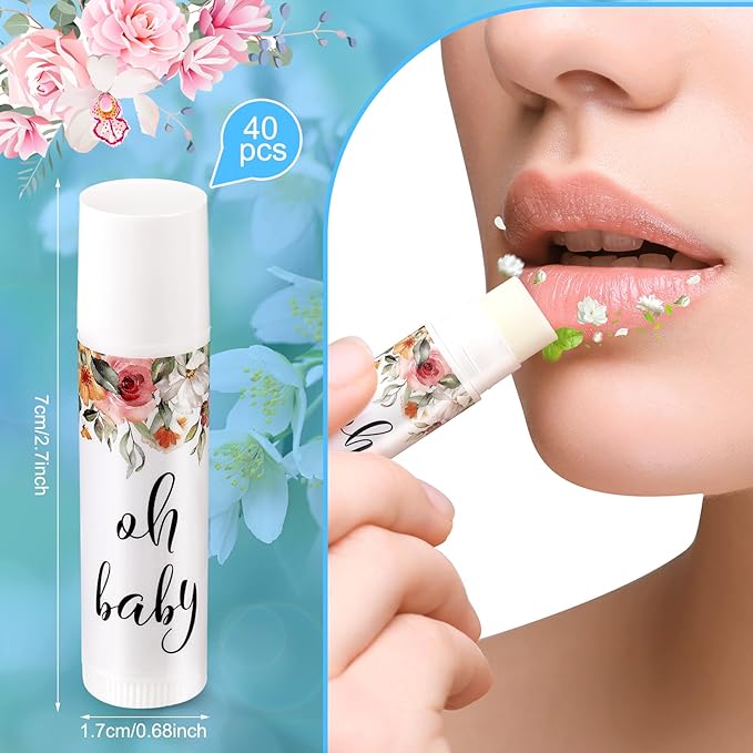 40 Pieces Lip Balm Bulk Baby Shower Jasmine Lip Balm Favors Floral Moisturizing Lip Balm for Women Children Men Girl kids Gender Reveal Favors Gift Baskets (Flower)-VivaGrace Women