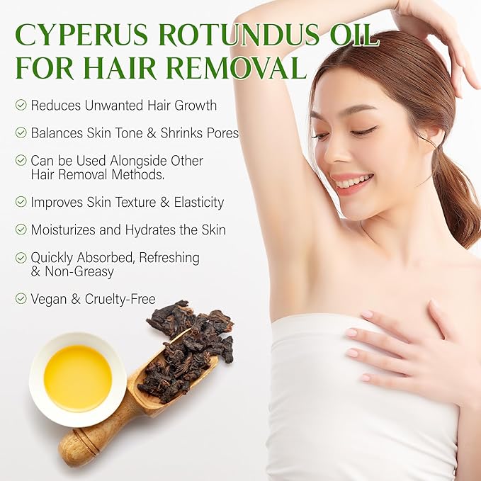Cyperus Rotundus Oil,Cyperus Oil,Cyprus Rotundus Oil for Hair Removal,Cyperus Oil Natural, Soothing and gentle,Reducing Body Hair Growth,Smooth Skin & Hair Removal,60ml-VivaGrace Women